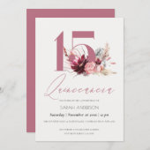 Pink Pampas Grass Quinceanera 15th Birthday Invite (Front/Back)