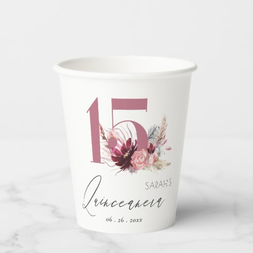 Pink Pampas Grass Quinceanera 15th Birthday Invite Paper Cups