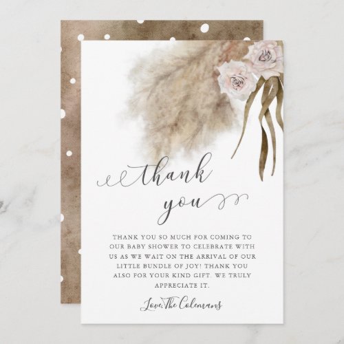 Pink Pampas Grass Watercolor Baby Shower  Thank You Card