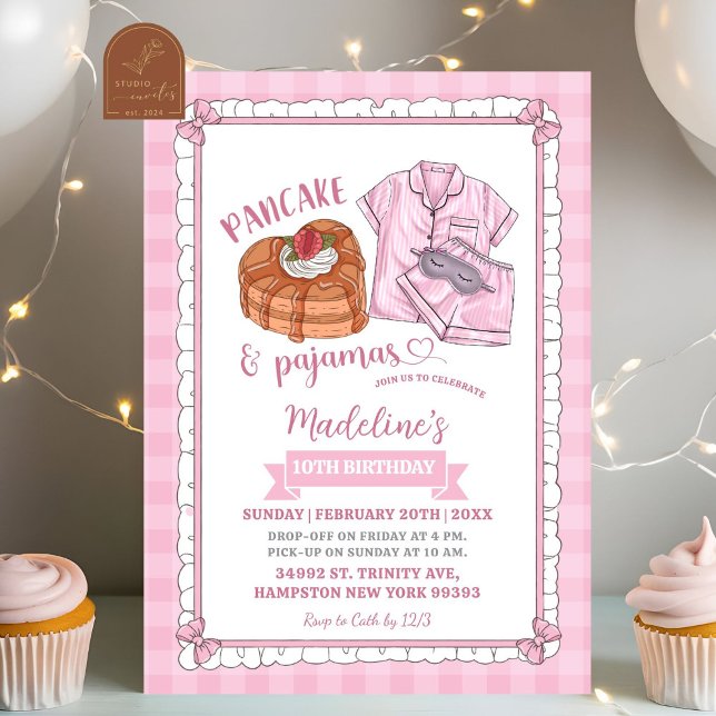Pink Pancake and Pajamas Birthday Party Invitation (Creator Uploaded)