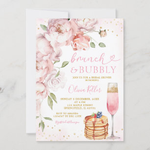 Pink Pancake Wine Brunch Bubbly Bridal Shower Invitation