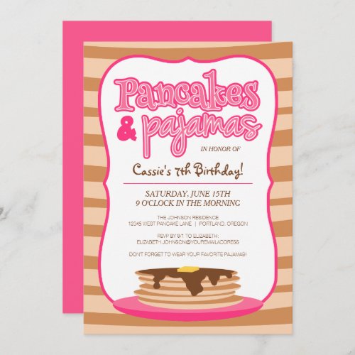 Pink Pancakes and Pajamas Birthday Invitation