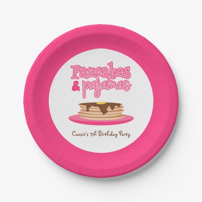 Pink Pancakes and Pajamas Birthday Party Paper Plates (Front)