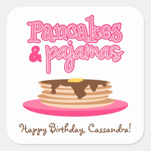 Pink Pancakes and Pajamas Birthday Party Square Sticker