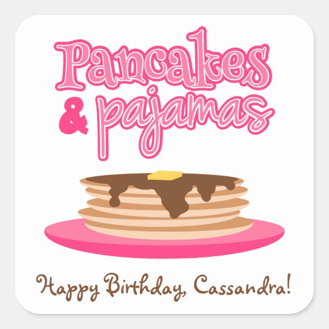 Pink Pancakes and Pajamas Birthday Party Square Sticker (Front)