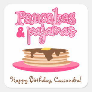 Pink Pancakes and Pajamas Birthday Party Square Sticker