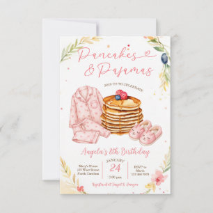 Pink Pancakes and Pajamas Girl Birthday Party Invitation