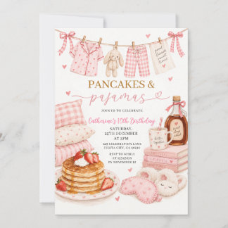 Pink Pancakes and Pajamas Girls 10th Birthday Invitation
