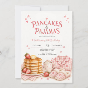 Pink Pancakes and Pajamas Girls Birthday Invitation