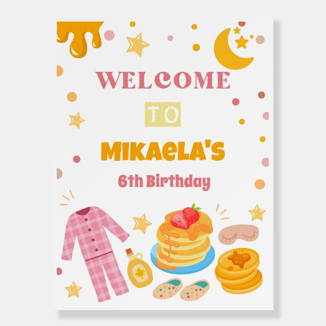 Pink Pancakes and Pajamas Party Welcome Sign (Front)
