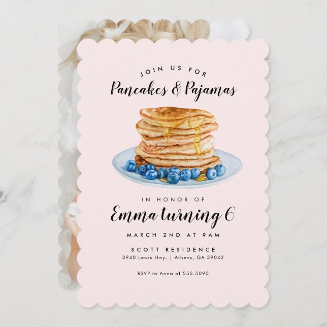 Pink Pancakes Pajamas Birthday Invitation (Front/Back)