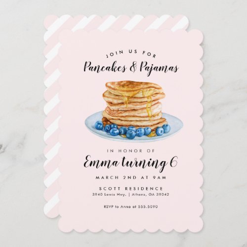 Pink Pancakes Pajamas Birthday Invitation