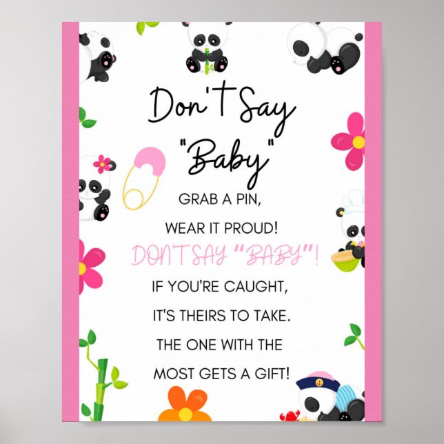 Pink Panda Baby Shower Game Sign (Front)