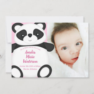 Pink Panda Bear Baby Birth Announcement