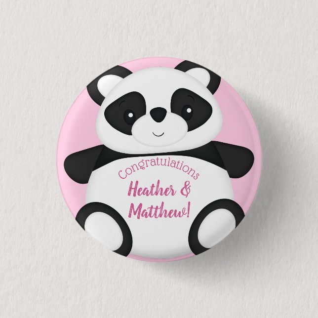 Pink Panda Bear Baby Shower Button (Front)
