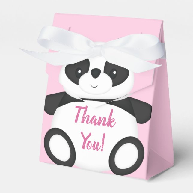 Pink Panda Bear Baby Shower Favor Boxes (Front Side)