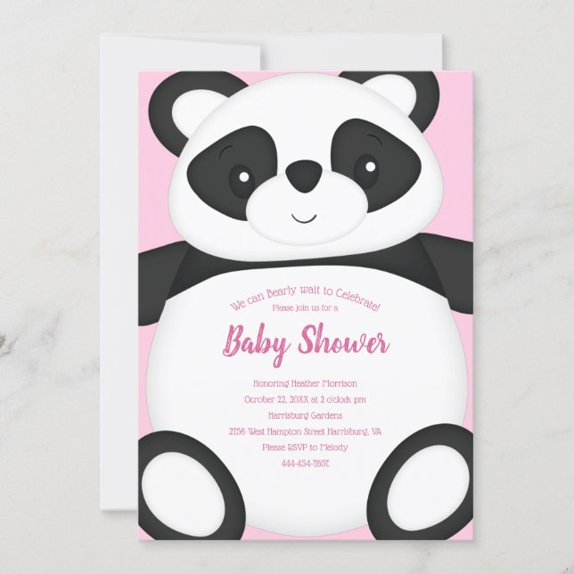 Pink Panda Bear Baby Shower Invitation (Front)