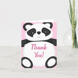 Pink Panda Bear Baby Shower Letterpress Thank You Card