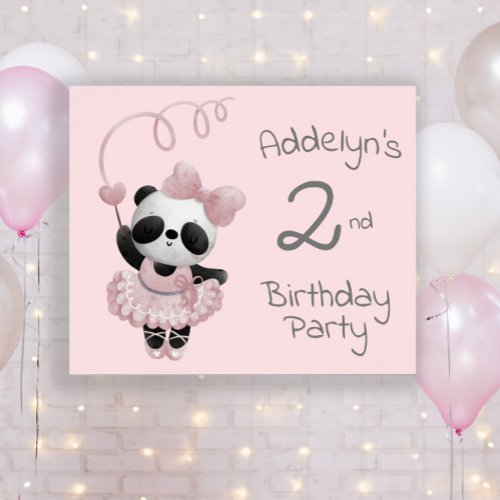 Pink Panda Bear Ballerina 2nd Birthday Poster