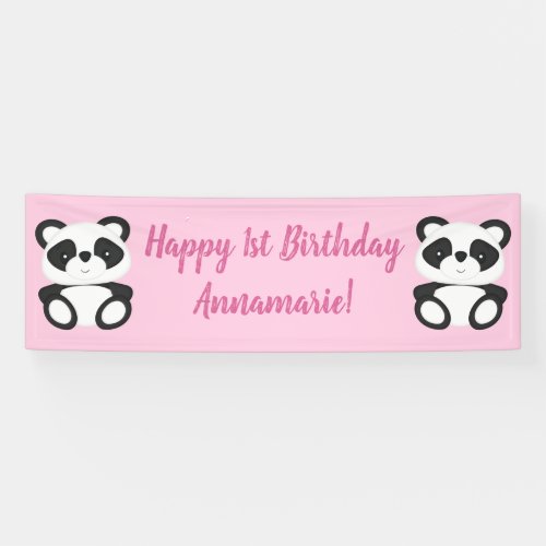 Pink Panda Bear Birthday Party Banner