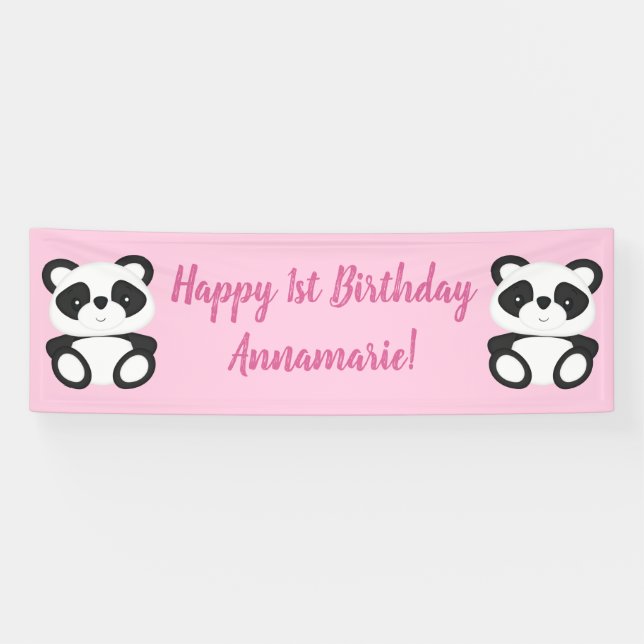 Pink Panda Bear Birthday Party Banner (Horizontal)
