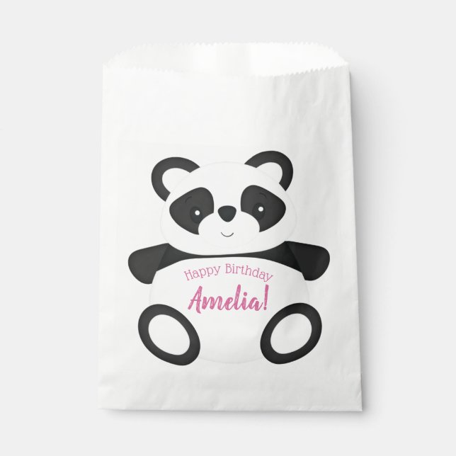 Pink Panda Bear Birthday Party Favor Bag (Front)