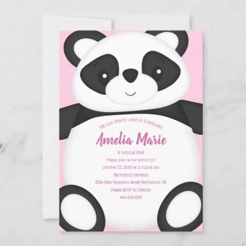 Pink Panda Bear Birthday Party Invitation