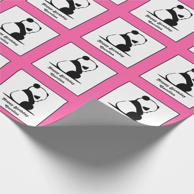 Pink Panda Bear Custom Birthday Wrapping Paper (Corner)