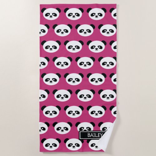 Pink Panda Bear Pattern Kawaii Personalized Kids Beach Towel