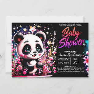 Pink Panda Bear Whimsy Girl Baby Shower Invitation