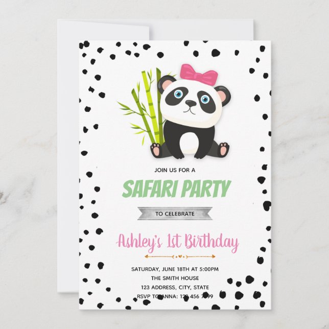 Pink panda birthday invitation (Front)
