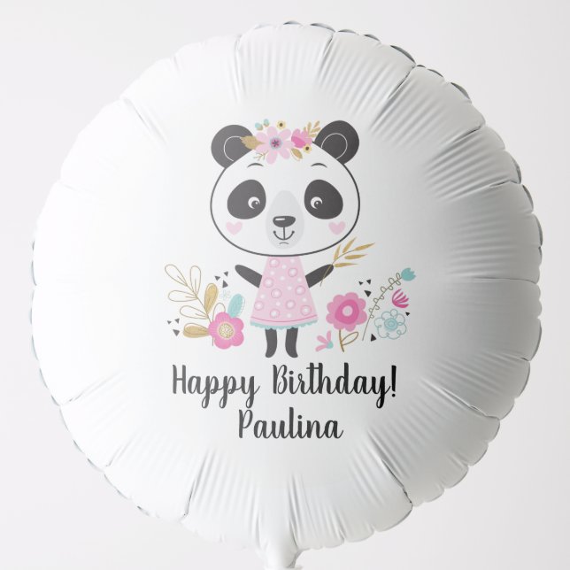 Pink Panda Happy Birthday Girly floral Balloon (Front)