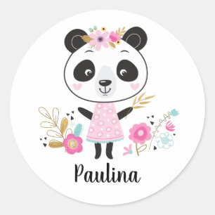 Pink Panda Personalized Adorable Girly Classic Round Sticker