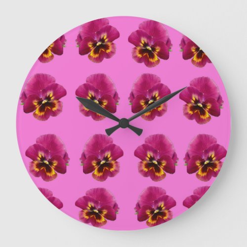 Pink Pansies On Pink Large Clock