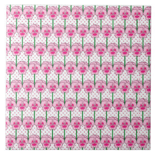 Pink pansies - retro wallpaper pattern ceramic tile