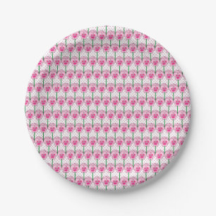 Pink pansies - retro wallpaper pattern paper plates