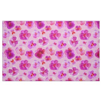 Pink pansies watercolor flower art fabric