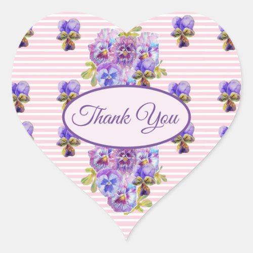 Pink Pansy Flower floral Thank You Pattern Heart Heart Sticker