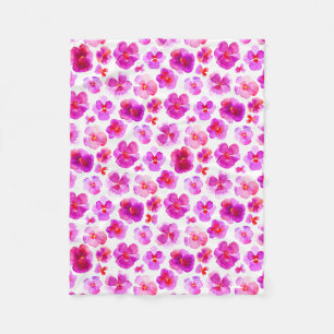 Pink pansy flower watercolor art blanket