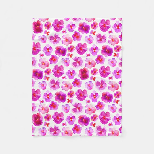 Pink pansy flower watercolor art blanket (Front)