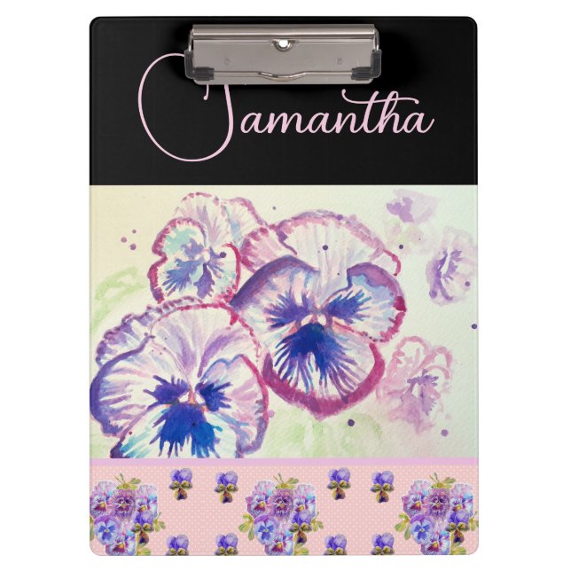 Pink Pansy Pansies Watercolor Flower Floral art Clipboard (Front)