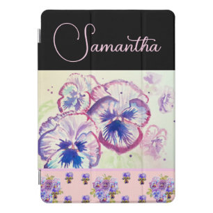 Pink Pansy Pansies Watercolor Flower Floral art iPad Pro Cover