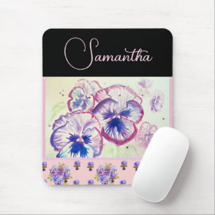 Pink Pansy Pansies Watercolor Flower Floral art Mouse Pad