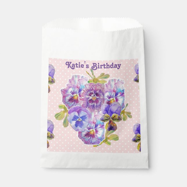 Pink Pansy spot Flowers floral Party Favor Bags (Front)