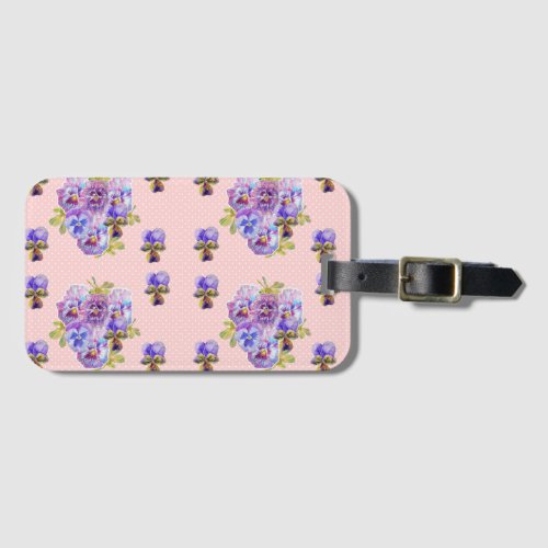 Pink Pansy Viola Floral dot Pattern Luggage Tag