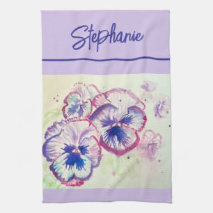 Pink Pansy Watercolor Womens Lavender Lilac Kitchen Towel