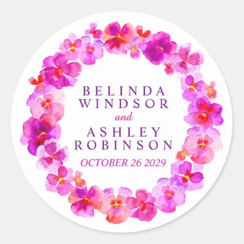 Pink pansy wreath custom watercolor art stickers