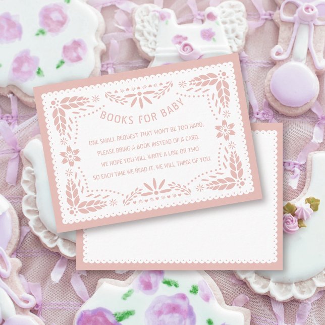 Pink papel picado Books for Baby girl shower Enclosure Card (Creator Uploaded)