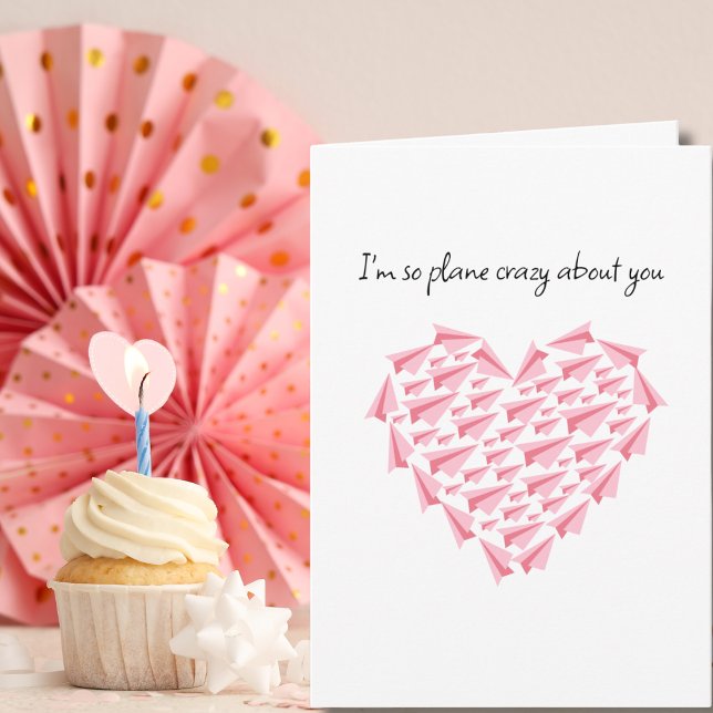 Pink Paper Airplane Heart Plane crazy about you Card (Creator Uploaded)