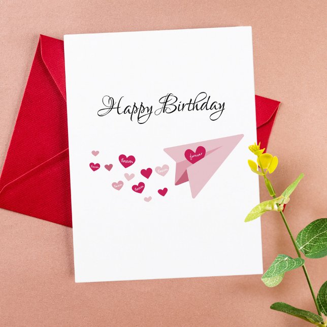 Pink Paper Airplane,Romantic,Boyfriend Birthday  Holiday Postcard (Creator Uploaded)